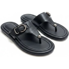 Resim Ne&Ve Shoes Siyah Deri Tokalı Kadın Parmak Arası Sandalet 