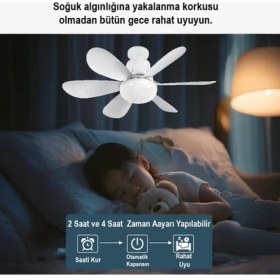 Resim Elma Shop LED Ampullü Tavan Vantilatörü - 6 Kanatlı - 40 W - 52 cm Çap Genişliği - Uzaktan Kumandalı 3 Renk Tonu Seçimli - Kademe ve Zaman Ayarlı - 