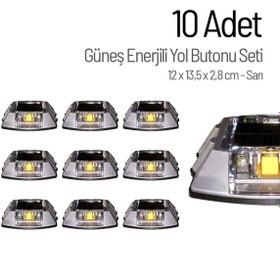 Resim İleri Trafik 10'lu Set Sarı Solar Çakar Yol Butonu, Poliüretan Taban 