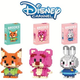 Resim 3 adet Disney Nick Fox Çilek Ayı Judy Tavşan Yapı Taşları - Zarif Karikatür Temalı Mini Tuğlalar, Kendin Yap Yaratıcı Montaj Kiti, Oda Dekoru veya Hediye için Mükemmel, Doğum Günü Partisi Hayvan Modeli El Sanatları Seti 