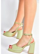 Resim Fox Shoes Yeşil Rugan Kalın Platform Topuklu Kadın Ayakkabı M5703 