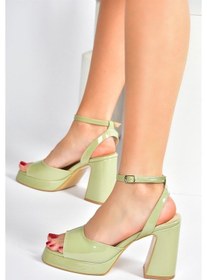 Resim Fox Shoes Yeşil Rugan Kalın Platform Topuklu Kadın Ayakkabı M5703 