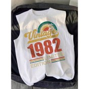 Resim Erkekler için Vintage 1982 Sınırlı Sayıda Üretilmiş Kolsuz Atlet - Retro Grafik Tasarım, Beyaz, Aktif ve Günlük Kullanım İçin Spor Salonu veya Her Gün Giyim 