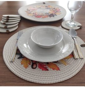 Resim 6 Kişilik 12 Parça Amerikan Servis, Hasır Supla Takımı, Tabak Ve Gold 