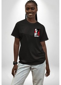 Resim Anime Manga Style Attack On Titan Siyah Oversize Unisex Ön Sol Yan Minimal Baskılı Tişört Koyu Siyah 