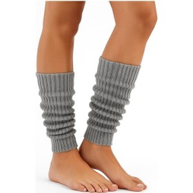 Resim Kadın Triko Tozluk Yumuşak Esnek Diz Altı Bacak Isıtıcı Leg Warmers Gri 