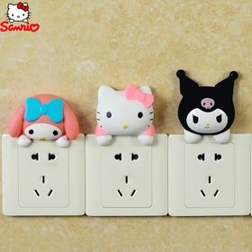 Resim Sanrio 1 Adet Switch Sticker Seti - Sevimli Hello Kitty, My Melody ve Kuromi Duvar Priz Kapak Dekorasyonu, Oda Süslemesi, Festival Hediyesi 