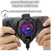 Resim Polham 7500RPM Buz Tipi Radyatörlü LED Işıklı Telefon Soğutucu Fan, Sıcaklık Göstergeli Sessiz Soğutucu 