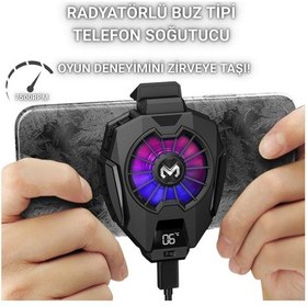 Resim Polham 7500RPM Buz Tipi Radyatörlü LED Işıklı Telefon Soğutucu Fan, Sıcaklık Göstergeli Sessiz Soğutucu 