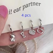 Resim 4pcs Sanrio Hello Kitty Earrings Set, Y2K Inspired Rhinestone Studs, White Alloy, Daily & Party Wear, Valentine'S Day Gift, All-Season Suitable - Perfect Birthday & Holiday Present 