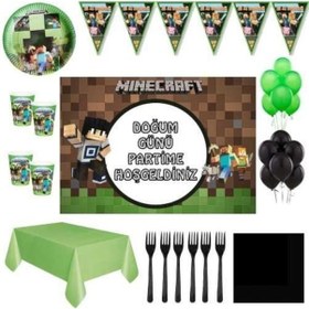 Resim Minecraft Afişli Doğum Günü Parti Süsleri 40 Kişilik 