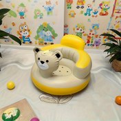 Resim 1'li Paket Sevimli Ayı Tasarımlı Şişme Bebek Sandalyesi - Parlak Sarı, Yumuşak Dolgulu, 6-24 Aylık Çocuklar İçin Taşınabilir Hafif Yüksek Koltuk Alternatifi, Yemek ve Oyun Zamanında Güvenli & Kararlı, Kolay Saklama Çantası Dahil 