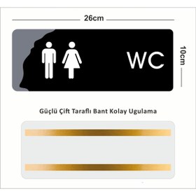 Resim zafrakreklam WC Ofis Departman Kapı İsimliği, Yönlendirme levhası 26X10Cm - SİYAH&FÜME 