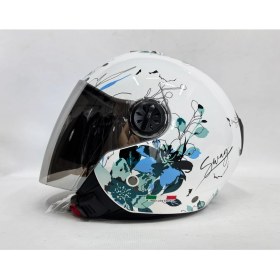 Resim Sway 715 Yarım Kask Iris Mavi Beyaz Renk Aynalı Renkli Vizör 