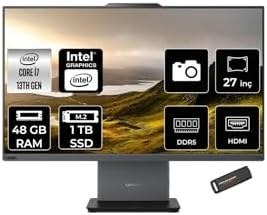 Resim LENOVO ThinkCentre Neo 50A i7 13620H 48GB DDR5 1TB SSD 27" FHD IPS FDOS Siyah All in One PC & PER4 