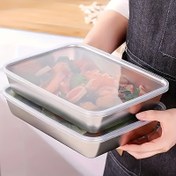 Resim 2 adet Paslanmaz Çelik Kare Pişirme Tavaları Kapaklı - Et, Meyve, Sebze için Çok Amaçlı Sızdırmaz, Fırın Güvenli Metal Depolama Kapları - Tatil Hediyeleri ve Tüm Sezon Kullanımı için İdeal, Şeffaf Kapak Özelliği | Dayanıklı Metal Tava 