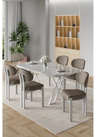 Resim Canisa Radon Serisi Mdf 90x168 Sabit Beyaz Mutfak Masası Takımı 6 Cappucino Sandalye Beyaz Masa Cappucino Sandalye 