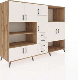 Resim Kronos Dolap 10 Raflı 4 Çekmeceli 8 Kapaklı 220x59x163 Çam-aytaşı Çam-aytaşı 