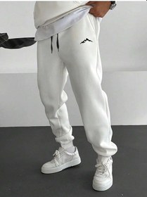 Resim Mountain Print Drawstring Waist Eşofman Altı Beyaz 