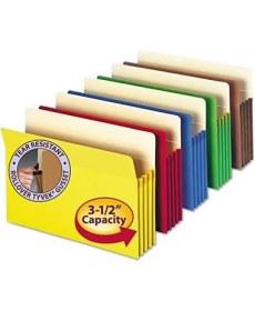 Resim Dosya Cebi, Düz Kesim Tab, 3-1/2" Genişletme, Yasal Boyut, Çeşitli Renkler, Paket Başına 5 (74892) 
