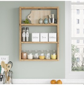 Resim Robinhome Robin Home Marla 3'Lü Duvar Rafı Mutfak Banyo Rafı Atlantik Çam M 