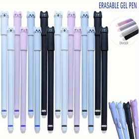 Resim 4/8/12 adet Yaratıcı Kedi Silinebilir Jel Kalemler Seti 0,5 mm Yıkanabilir Saplı Sihirli Silgi Jel Kalem Mavi/Siyah Silinebilir Dolum Çubuk Ofis Yazma Kırtasiye 
