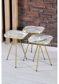 Resim Zigon Sehpa 34 34 Altın Bendir Mermer 