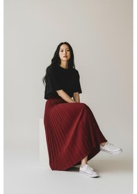Resim Eren Style Pileli Pamuklu Dokuma Viskon Kışlık Etek 95 Cm - 38-48 Bordo 