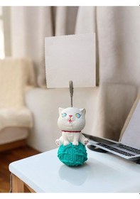 Resim Turkuaz Yumaklı Kawaii Sevimli Kedi Fotoğraf Not Tutucu Turkuaz 