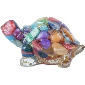 Resim Geeksen Küçük Kaplumbağa Dekoratif Masaüstü Ve Araba Süs Eşyası - Renkli Kabuk + Altın Yaprak Desenli, Dayanıklı Malzeme, Kayma Önleyici Tabanlı 