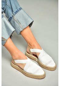 Resim S404010106 Beyaz Dantel Kumaş Kadın Espadril Sandalet Beyaz 