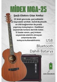 Resim Midex Phx Pro-amp Amfili Yüksek Kaliteli Masif Elektro Akustik Gitar Seti 1 Adet 