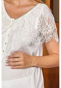 Resim Cossy By Aqua 24650 Hamile Lohusa Kısa Kollu Pijama Takımı-krem 