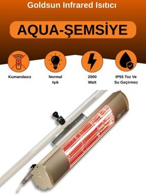 Resim GOLDSUN Aqua 2000 Watt GSU20 Şemsiye Tip Kumandasız Suya Dayanıklı Elektrikli İnfrared Isıtıcı-Bej 