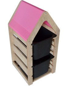 Resim Damla Toys Montessori Pembe Oyuncak Saklama Düzenleme Ünitesi Dolabı - 2 Büyük Siyah Trofast Sepetli 