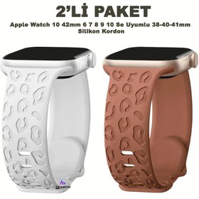 Resim Apple Watch 10 42mm – 6 7 8 9 10 Se Uyumlu 38-40-41mm Leopar Desenli 2'li Silikon Kordon Seti 