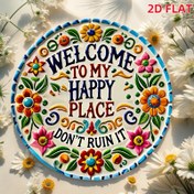 Resim 2D 1 adet 19.81x19.81cm "Mutlu Yerime Hoş Geldiniz" Tabelası, Ev, Parti, Kafe, Yatak Odası, Bar için Düz Baskı Duvar Resmi - Benzersiz Tasarım, Kolay Asma, İdeal Hediye 
