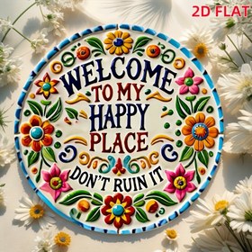 Resim 2D 1 adet 19.81x19.81cm "Mutlu Yerime Hoş Geldiniz" Tabelası, Ev, Parti, Kafe, Yatak Odası, Bar için Düz Baskı Duvar Resmi - Benzersiz Tasarım, Kolay Asma, İdeal Hediye 