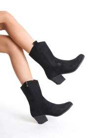 Resim Shoesers Kadın Siyah Sivri Burunlu Dikişli Kovboy Çizme Fermuarlı , Western Dallas Çizme 