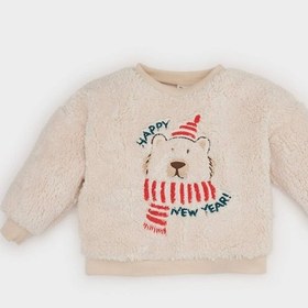 Resim DeFacto Erkek Bebek Bisiklet Yaka Yılbaşı Temalı Pelüş Sweatshirt D6594A524WNBG286 Bej 