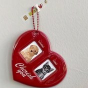 Resim Çiftler için askılı zincirli, eğri, PVC kartlık ekranlı, çift 1 inçlik resim yuvasına sahip kırmızı kalp şeklinde plastik fotoğraf albümü kolye 