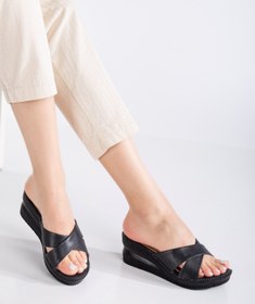 Resim kabkabi Kadın 5 Cm Dolgu Topuklu Siyah Cild Günlük Şık Terlik 