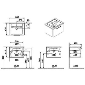 Resim VitrA Root Flat 60 Cm Gri Çekmeceli Banyo Dolabı Alt Modül Lavabo Çok Renkli 