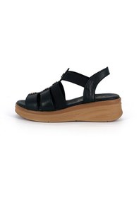 Resim Mammamia D26ys-2820 Siyah Hakiki Deri Lastikli Kısa Dolgu Topuklu 5cm Kadın Sandalet 