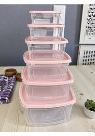 Resim 6'lı Kendinden Kapaklı Erzak Baharat Saklama Kabı Seti 8,3 Litre Büyük Boy Plastik Açık Pembe 