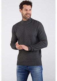 Resim Çizgi Triko Erkek Yarım Balıkçı Yaka Pamuklu Triko Kazak 4653B Gr Gri 