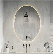 Resim GLOBAL LED MIRROR 80x60 Günışığı Elips Işıklı Ayna Banyo Aynası Tuvalet Aynası Ledli Ayna 80*60 Elips 