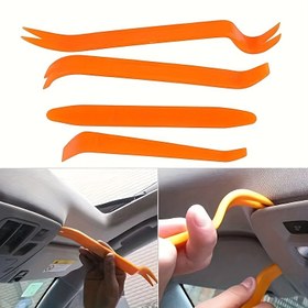 Resim Araba panellerini çıkarmak için taşınabilir 4 araç seti, bir çivi çekici, radyo ses kapak açma aracı ve dekoratif konsolları kurmak ve sökmek için el araçları içerir, pil olmadan 