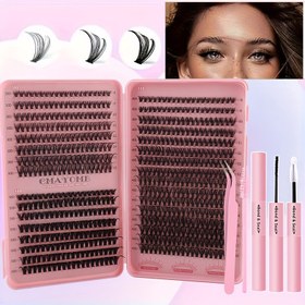 Resim Kendin Yap Kirpik Kümesi Seti Kirpik Uzatma Kiti 640/240 adet 30D40D50D Tek Kirpik, Süper Kalın, D Kıvrım 9-16mm Karışık Uzunluk Kirpikler, Buluşma, Noel Hediyesi, Sevgililer Günü Hediyesi, Yılbaşı Hediyesi için Uygun 