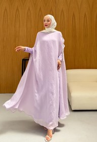 Resim Taş Detaylı içlik Elbise Panço Abaya Lila - 36 / Lila 